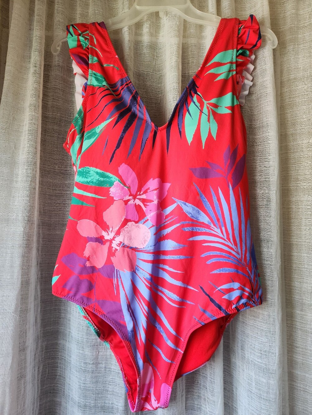 Jessica Simpson Tropical Red One-Piece Swimsuit with Floral Print